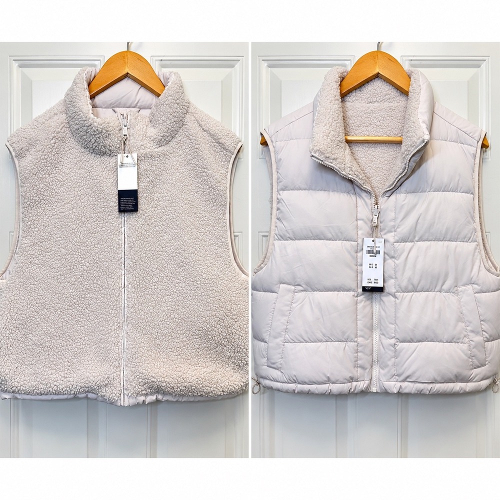 Gilly Hicks Womens Reversible Vest M Off White Sherpa Puffer Gorpcore Oudoor